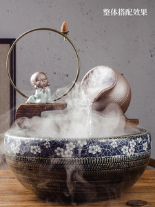 中式陶瓷鱼缸循环小号自制喷泉出水口装饰摆件流水器配件假山陶罐
