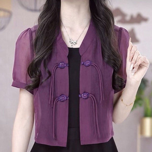 防晒衣女夏季薄款新中式国风紫色网纱设计感小众短款西装开衫外套
