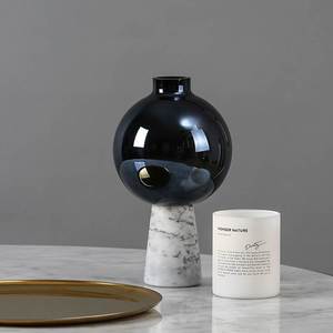 设计师创意轻奢风大理石花瓶摆件样板房间客厅玻璃插花瓶软装饰品