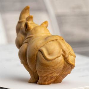 黄杨木雕创意犀牛动物手把件可爱实木摆件工艺品雕刻男女生日礼物