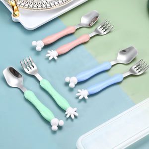 304不锈钢米奇勺子叉子儿童吃饭餐具套装宝宝学吃饭训练便携叉勺