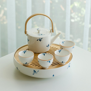 纯手绘蝴蝶兰花提梁壶茶具套装家用茶壶茶杯组合套装功夫茶具