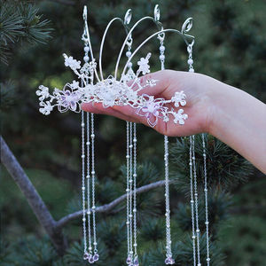 古装汉服头饰大发冠长流苏手工发冠发簪古风发簪发冠【紫薇星】银