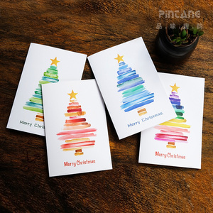 圣诞节贺卡片商务咭批发新年创意树感恩手绘彩色节日快乐祝福感谢