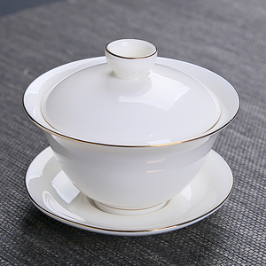 羊脂玉单个盖碗带盖茶杯陶瓷德化白瓷茶具家用大号功夫三才泡茶碗