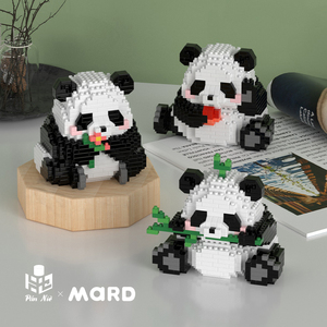 爿乜熊猫花花积木玩具益智拼装小颗粒塑料拼图儿童玩具礼物摆件