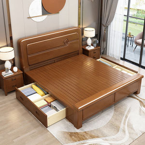千禧盛世床实木床1.8米高箱储物床现代简约中式双人婚床卧室家具