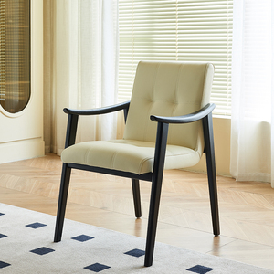意式实木真皮餐椅北欧书桌椅极简样板房设计师椅子布艺休闲椅家用