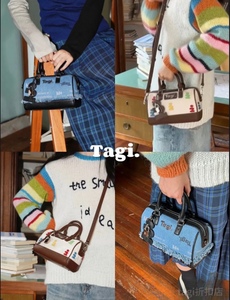 Tagi新款砰砰尼龙拼皮波士顿包小众设计手提单肩斜跨mini旅行包袋