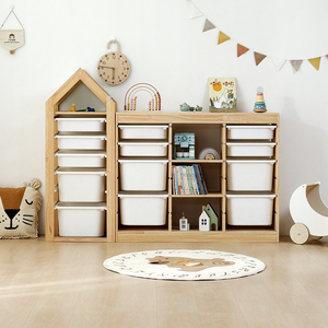 玩具收纳柜抽屉式书架二合一组合柜分类整理置物柜儿童实木收纳柜
