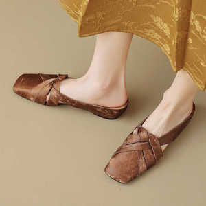 镂空透气女鞋方头半拖鞋高级感外穿24中式国风鞋女坡跟穆勒鞋半拖