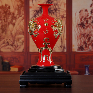 漆线雕红色龙凤花瓶陶瓷新中式新房客厅摆件婚房装装饰品结婚礼物