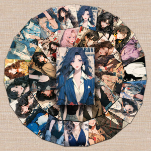 50张复古港风少女卡通创意质感中国风女孩涂鸦旅行箱咕卡桌面贴纸