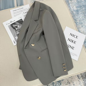 雅灰色复古西装外套女2024春季新款设计感英伦风高级质感休闲西服