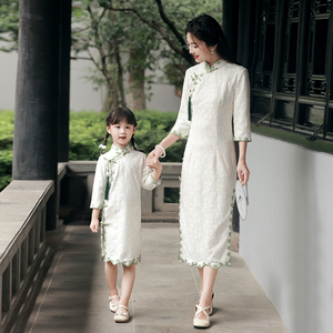 复古亲子旗袍母女装中国风长袖改良2024春夏季新款古典女童民国风