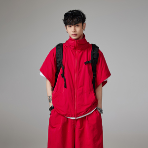 INSOMNIA失眠者 原创机能红色高级质感宽松冲锋衣休闲运动套装男