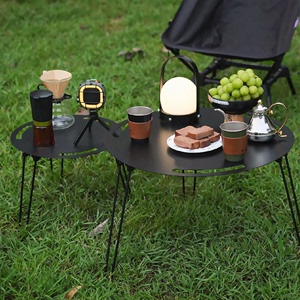 VANUKOK露营圆桌黑化风便携式折叠桌免安装户外小型组合圆形桌子