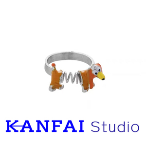 KANFAI个性独特弹簧小狗戒指女小众设计个性稀奇古怪夸张百搭装饰
