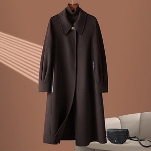 褐色双面羊绒大衣女中长款2023年新款减龄双面绒品牌高端呢子外套