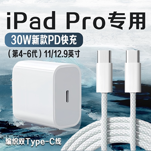 适用苹果iPad Pro充电器30W瓦PD快充2022版iPadPro充电器iPadPro11寸/12.9寸平板充电头iPadPro编织加长2米线