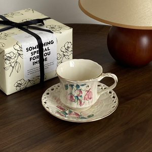 复古欧式玫瑰花描边咖啡杯礼盒装下午茶茶具杯碟套装伴手礼杯子