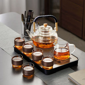 忆壶茶（YIHUTEA）玻璃茶具茶盘套装家用带过滤整套茶具加厚耐高