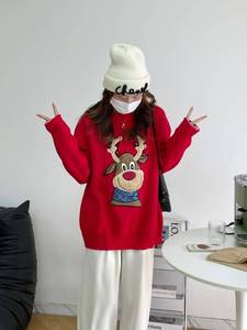 圣诞节红色毛衣女秋冬圣诞麋鹿主题风元素服装2023新款高级感针织