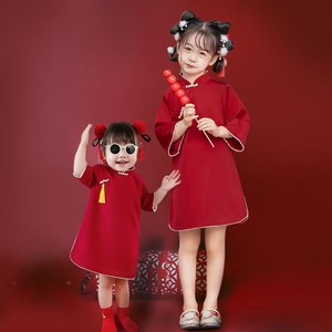 女童宝宝服洋气新款中国风日常喜庆拍照儿童周岁旗袍红色喜庆裙子