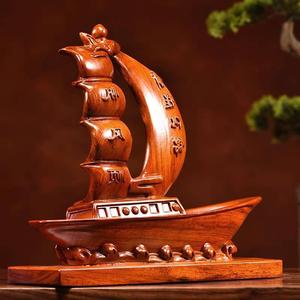 花梨实木一帆风顺龙船摆件红木雕刻帆船工艺品办公室开业毕业礼品