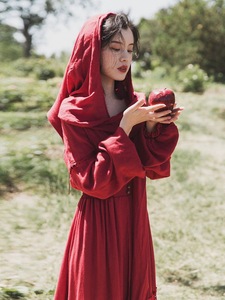 红色连衣裙异域风情民族风沙滩裙沙漠长裙茶卡盐湖青海湖旅游裙子