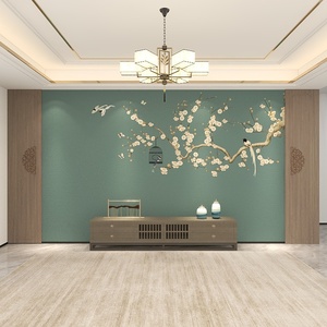 3d新中式玉兰花鸟装饰壁画电视背景墙纸壁纸客厅沙发卧室床头壁画