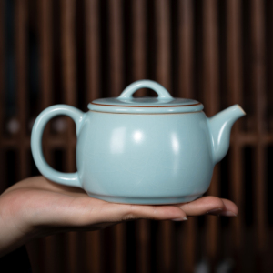 天青色大口径汝窑汉瓦茶壶大容量300毫升大号陶瓷泡茶家用开片单