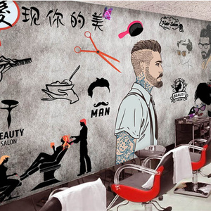 美发店墙纸时f尚造型发廊美发大型壁画创意个性理发店背景墙布壁