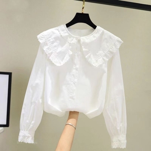巴柆巴柆女童春秋衬衫2024新款韩版洋气长袖白衬衫儿童蕾丝娃娃领