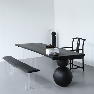 侘寂风书桌白蜡木实木桌板大平板家用茶餐桌可嵌入式办公室茶吧台