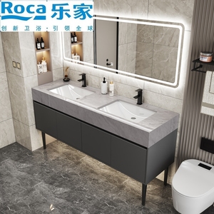 ROCA乐家卫浴轻奢大理石双盆落地式浴室柜组合公共卫生间智能洗簌