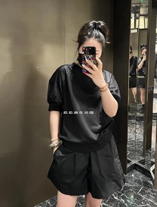 Moncler/蒙口 24SS新款袖子镶钻纯色休闲圆领套头短袖T恤男女同款