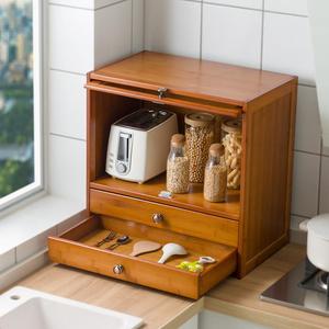 实木桌面收纳柜家用置物架餐边柜台面杯碗架茶具盒厨房储物小柜子