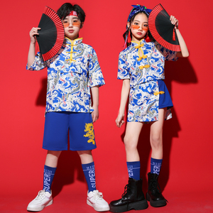 中国风儿童演出服国潮嘻哈街舞爵士舞男女学生运动会幼儿园班服汉