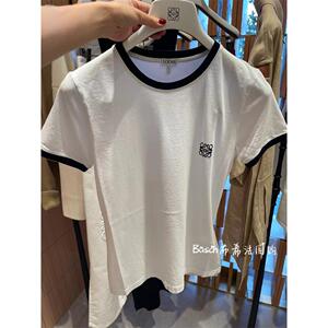 代购loewe/罗意威24经典款棉质印花logo圆领短袖女士白色t恤上衣