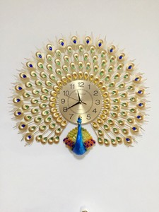 超大创意孔雀开屏挂钟夜光钟表客厅装饰挂表欧式壁钟静音时钟