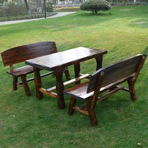 户外庭院桌椅碳化防腐木花园阳桌凳实木家具组合露台烧烤茶餐桌椅