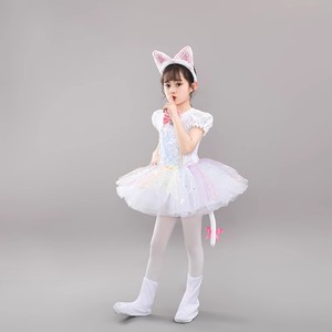 六一儿童动物服幼儿舞蹈学猫叫波斯猫演出服女童白色纱裙可爱服装