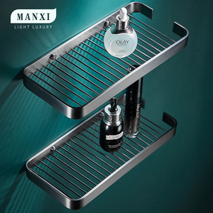 漫汐MANXI 全铜实心浴室置物架卫生间淋浴房置物网篮枪灰色免打孔