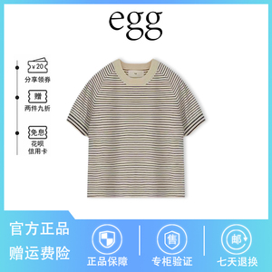 【现货】韩国egg鸡蛋家短袖条纹圆领t恤针织上衣夏款女装新款2024