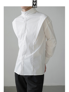 MM原创设计无性别穿搭小众设计立领男长袖宽松休闲白色衬衫可定制