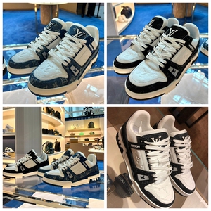 lv路易威登经典trainer蓝白拼色低帮系带休闲厚底运动男鞋1a9jgt