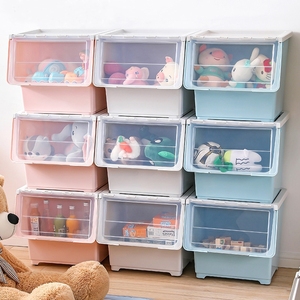 儿童玩具收纳箱前开式零食整理箱侧开门带轮滑翻盖衣服塑料收纳盒