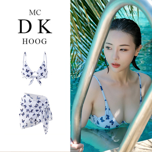 MC DK HOOG泳衣女2024度假带钢托胸垫大小胸聚拢性感三点式比基尼