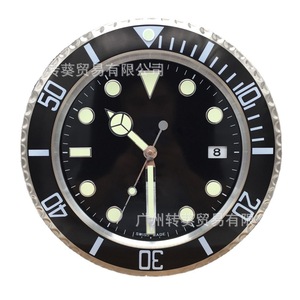 14寸石英手表时钟不锈钢创意时尚钟表自动跳历静音夜光水鬼挂钟